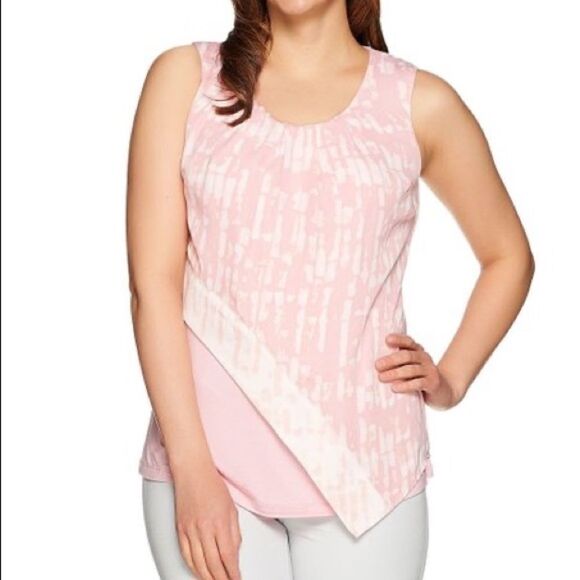 Pink Azalea Abstract Sleeveless Asymmetric hem top C23 - Picture 1 of 7